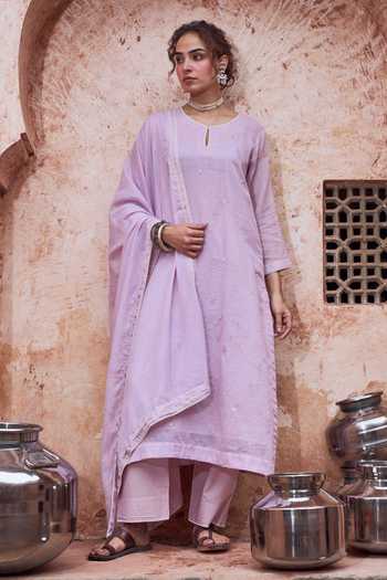 Karaj Jaipur Lilac Bead Work Kurta Set