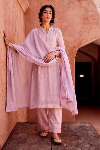 Karaj Jaipur Lilac Scattered Motif Kurta Set