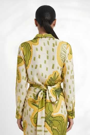 Poppi_Multi Color Silk, Bemberg Collared Neck Abstract Printed Shirt With Skirt _at_Aza_Fashions