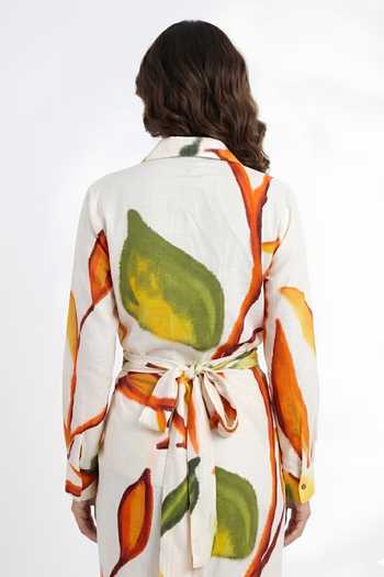 Shop Poppi White Silk, Bemberg Collared Neck Abstract Print Shirt With Skirt Online at Aza Fashions Shop_Poppi_White Silk, Bemberg Collared Neck Abstract Print Shirt With Skirt _Online_at_Aza_Fashions