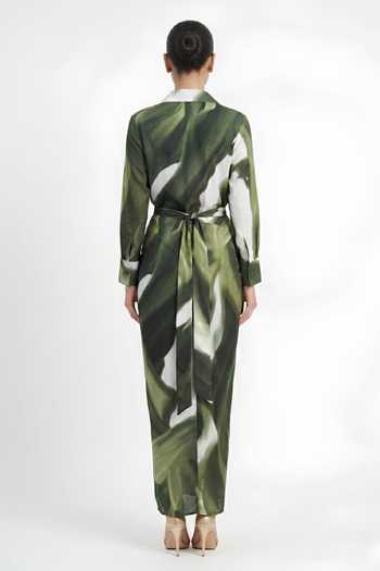 Poppi Abstract Printed 100% Bemberg Silk Shirt & Skirt Set 
