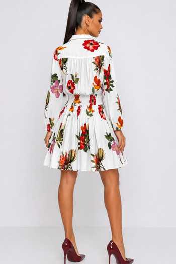 Poppi Cotton Floral Pleated Mini Shirt Dress  