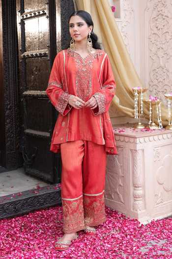 Tarrz Hand Embroidered Brocade Tissue Kurta & Pant Set 