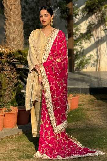 Tarrz Hand-Embroidered Zardozi Pure Georgette Dupatta 