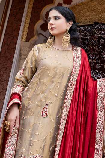 Tarrz_Pink Silk, Satin Embroidered Dupatta _Online_at_Aza_Fashions