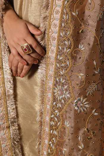 Buy_Tarrz_Gold Tissue Hand Embroidered Kurta Set _Online_at_Aza_Fashions