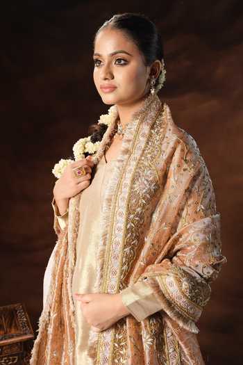 Shop_Tarrz_Gold Tissue Hand Embroidered Kurta Set _Online_at_Aza_Fashions