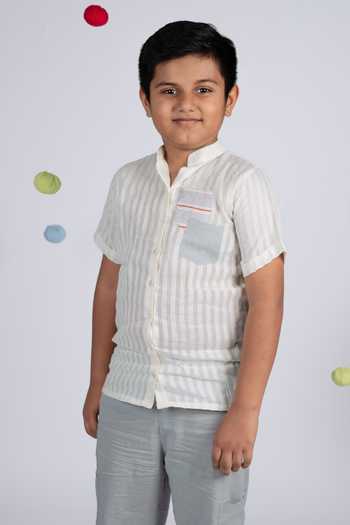 OurDve Striped Cotton Shirt & Pant Set 
