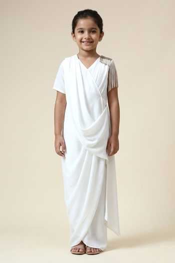 Aakaar Crystal Embellished Draped Dress For Kids