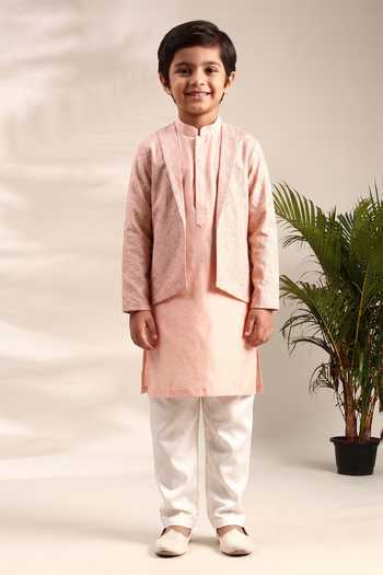 Mayank Modi - Men Floral Sequin Embroidered Kurta Set For Kids
