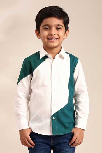 Mayank Modi - Men Geometric Pattern Malai Cotton Shirt For Kids