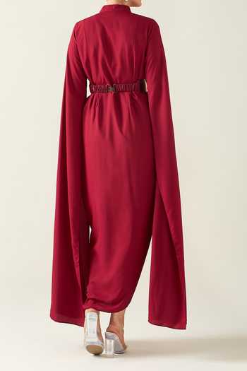 Aakaar Armour Style Draped Dress With Metallic Belt For Kids