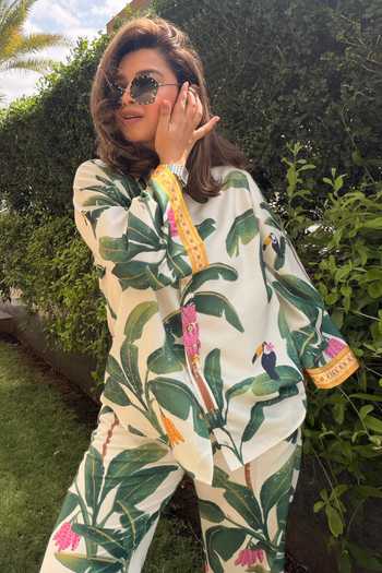 Buy SONAM PARMAR JHAWAR Beige Cotton Collared Neck Tropical Print Shirt And Pant Set Online at Aza Fashions Buy_SONAM PARMAR JHAWAR_Beige Cotton Collared Neck Tropical Print Shirt And Pant Set _Online_at_Aza_Fashions