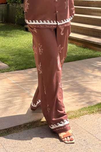 Buy SONAM PARMAR JHAWAR Brown Cotton Collared Neck Starfish Print Shirt And Pant Set Online at Aza Fashions Buy_SONAM PARMAR JHAWAR_Brown Cotton Collared Neck Starfish Print Shirt And Pant Set _Online_at_Aza_Fashions