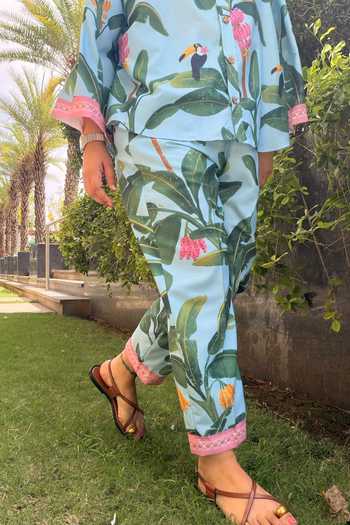 Buy SONAM PARMAR JHAWAR Blue Cotton Banana Print Shirt And Pant Set Online at Aza Fashions Buy_SONAM PARMAR JHAWAR_Blue Cotton Banana Print Shirt And Pant Set _Online_at_Aza_Fashions