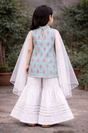 Pankhuri By Priyanka Printed Cotton Kurta Layered Sharara Set 