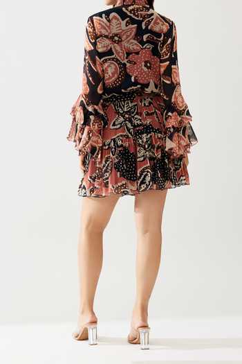 Koai Retro Flora Print Tiered Mini Skirt For Kids