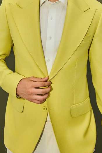 Chatenya Mittal_Yellow Wool Solid Lapel Collar Blazer For Kids_Online_at_Aza_Fashions
