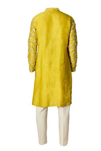 Chatenya Mittal Yellow Padma Mirror Embroidered Kurta For Kids