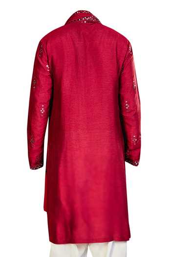 Chatenya Mittal Mirror Embroidered Red Kurta Salwar Set For Kids