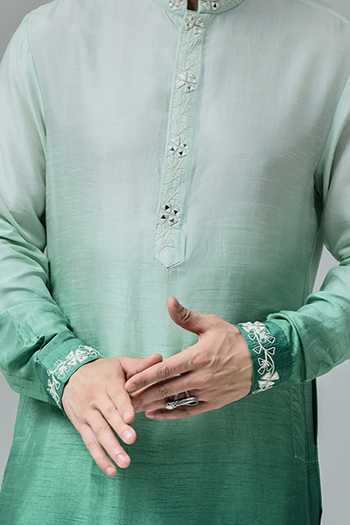 Buy Chatenya Mittal Green Silk Mirrors, Embroidery Flora Border Ombre Kurta For Kids Online at Aza Fashions Buy_Chatenya Mittal_Green Silk Mirrors, Embroidery Flora Border Ombre Kurta For Kids_Online_at_Aza_Fashions