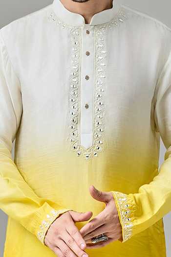 Chatenya Mittal Yellow Silk Diamonds Floral Embroidered Ombre Kurta For Kids Online at Aza Fashions Chatenya Mittal_Yellow Silk Diamonds Floral Embroidered Ombre Kurta For Kids_Online_at_Aza_Fashions