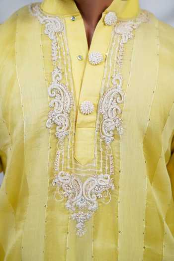 Menero Yellow Thread Embroidered Kurta & Pyjama Set For Kids