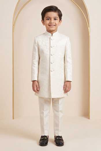 Rng Safawala Zari Embroidered Achkan Set For Kids