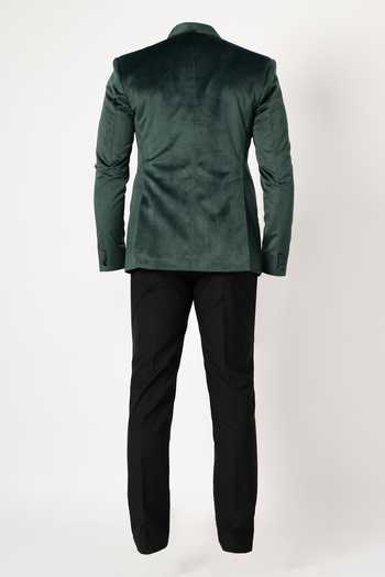 YOSEBA Green Embroidered Blazer & Trouser Set For Kids