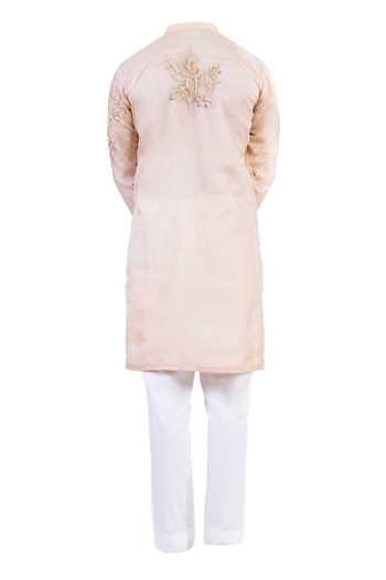 Shop Menero Cream Cotton, Organza Embroidery Floral Kurta And Pant Set For Kids at Aza Fashions Shop_Menero_Cream Cotton, Organza Embroidery Floral Kurta And Pant Set For Kids_at_Aza_Fashions