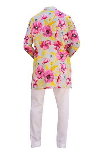 Chrkha Floral Print Kurta Set With Pant For Kids