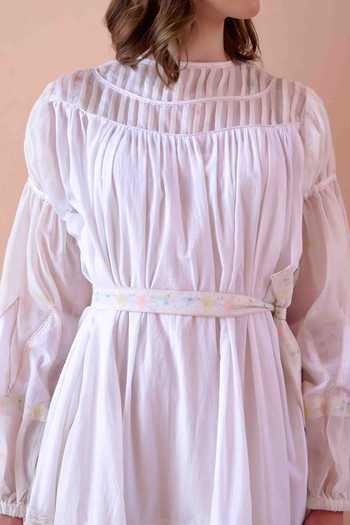 OurDve White Cotton, Chanderi Embroidery Irene Printed Panel Dress For Kids Online at Aza Fashions OurDve_White Cotton, Chanderi Embroidery Irene Printed Panel Dress For Kids_Online_at_Aza_Fashions