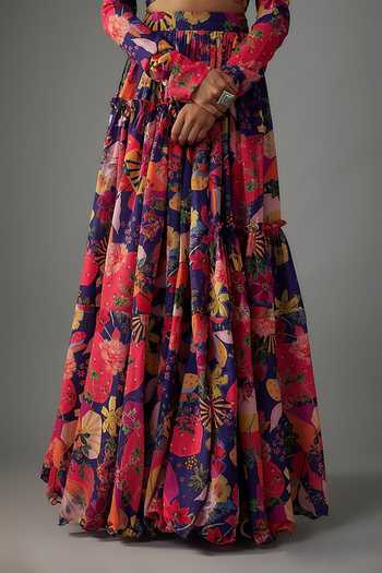 Buy_Vana Ethnics_Multi Color Viscose, Linen Sequins Bloom Carnival Print Lehenga Set For Kids_Online_at_Aza_Fashions