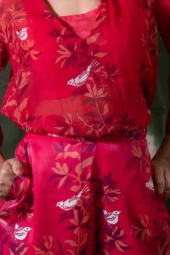 Amrood Floral Bird Printed Sheer Shirt Tunic For Kids