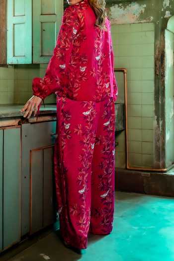 Amrood Ruby Pink Floral & Bird Print Shirt For Kids