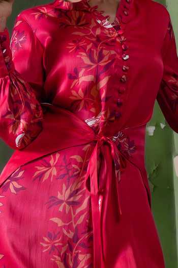 Amrood Pink Satin Embroidery Ruby Floral Tie-up Dress For Kids Online at Aza Fashions Amrood_Pink Satin Embroidery Ruby Floral Tie-up Dress For Kids_Online_at_Aza_Fashions
