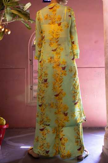 Amrood Floral Bird Pattern Green Kurta For Kids