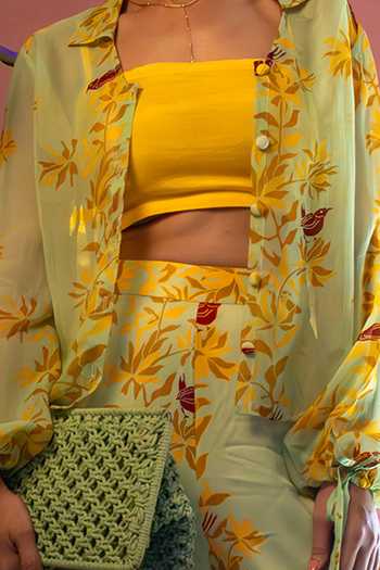 Amrood Green Satin Embroidery Floral Print Button Down Shirt For Kids Online at Aza Fashions Amrood_Green Satin Embroidery Floral Print Button Down Shirt For Kids_Online_at_Aza_Fashions