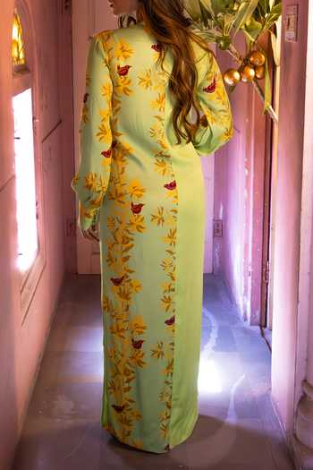 Amrood Floral & Bird Pattern Maxi Dress For Kids