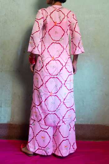 Amrood Floral Jaal Pattern Pink Kurta For Kids