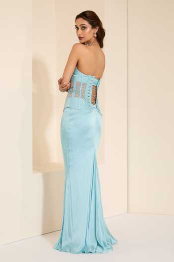 K&A By Karishma and Ashita Frosted Elegance Corset & Draped Skirt Set 