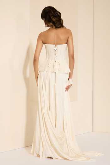 K&A By Karishma and Ashita Pre-Draped Saree With Pearl Corset 