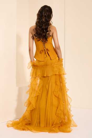 K&A By Karishma and Ashita Sunset Majesty Corset Draped Skirt Set 