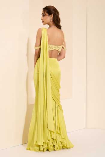 K&A By Karishma and Ashita Pre-Draped Saree With Sunshine Bustier 