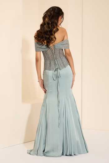 K&A By Karishma and Ashita Frosted Dreams Corset & Draped Skirt Set 