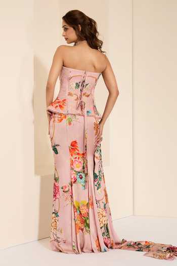 K&A By Karishma and Ashita Periwinkle Glow Corset & Draped Skirt Set 