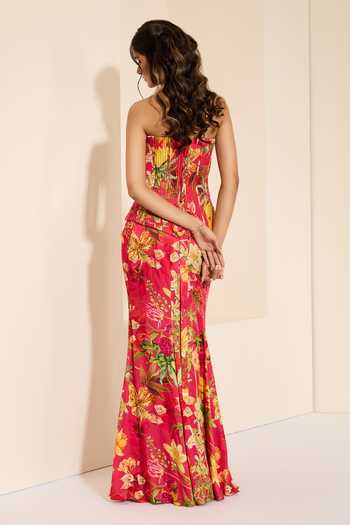 K&A By Karishma and Ashita Cherry Bliss Corset & Draped Skirt Set 