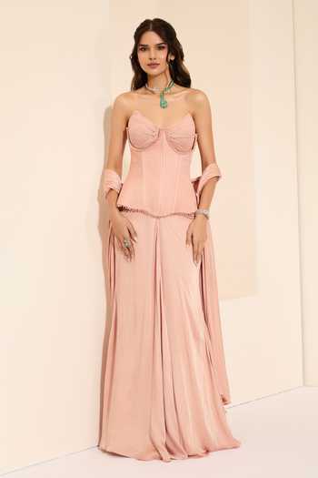 K&A By Karishma and Ashita Rosette Corset & Pre-Draped Saree Set 