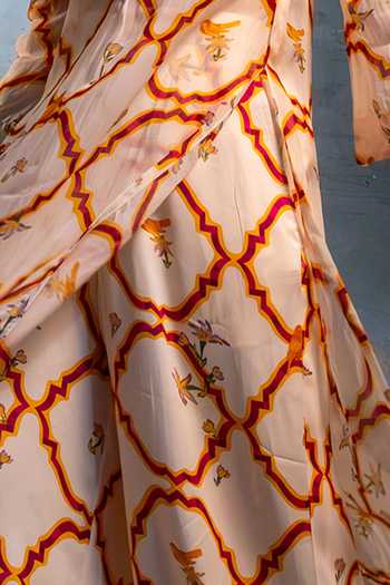 Amrood_Yellow Satin Embroidery Floral Jaal Kurta For Kids_Online_at_Aza_Fashions
