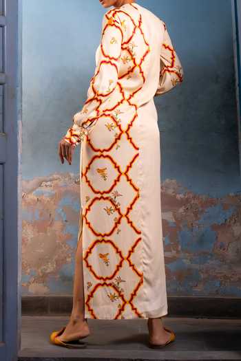 Amrood Floral Jaal Slit Dress With Inner For Kids